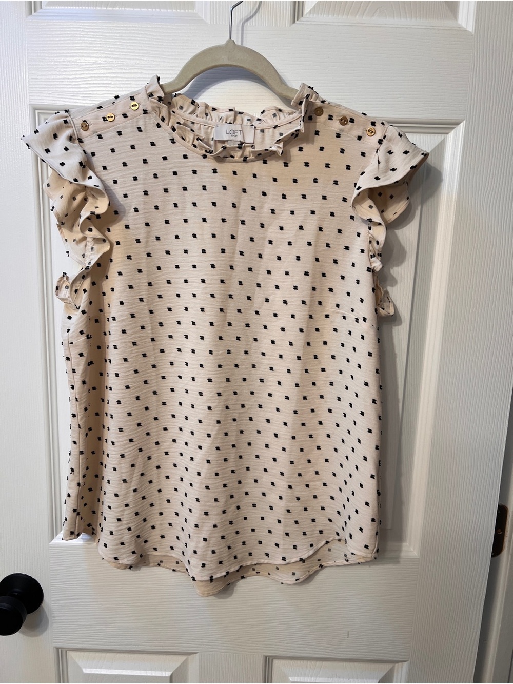 LOFT Outlet Cream Blouse with Black Dot Texture